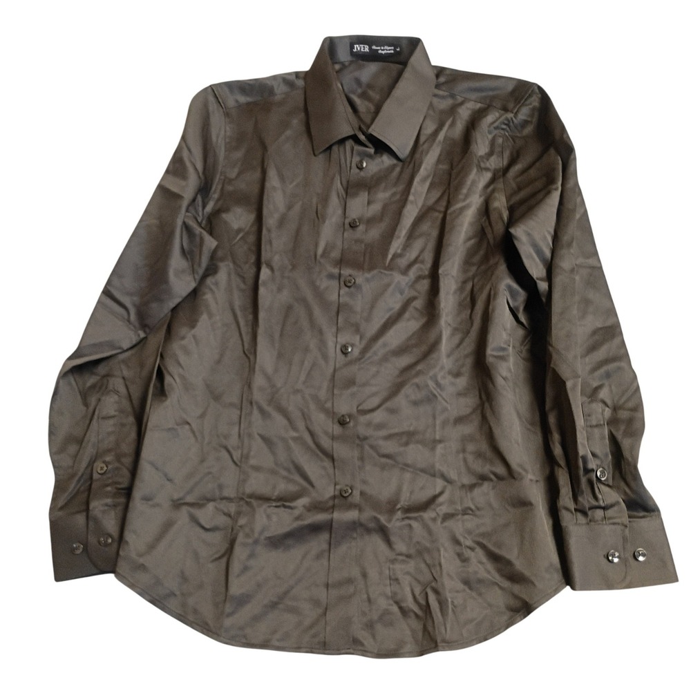 JVER Button Down Shirt Mens Large Black Long Sleeve Formal Italian Design